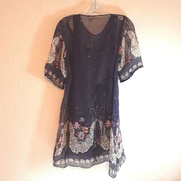 Anthropologie Trinity Purple 100% Silk Empire Waist 90s Sheer Floral Mini-Dress - Picture 3 of 15